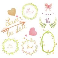 Set of sweet heart ribbon wreath floral frame collection vector