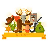 Wild west background with cowboy objects and design elements N3