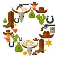 Wild west background with cowboy objects and design elements N4