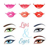 Vector set of lips and eyes