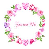 Pink roses and diamonds vintage vector design frame