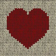 Seamless pattern with red knitted heart