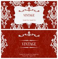 Vector Red 3d Vintage Invitation Template with Floral Damask Pattern