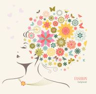 Beautiful Woman with Flowers and Butterflies