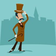 Vintage Great Britain Victorian Gentleman Businessman Cartoon Character Icon on