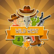 Wild west background with cowboy objects and stickers N4