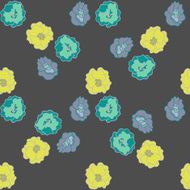 Wild Flowers on Dark Grey Background Seamless Vector Pattern