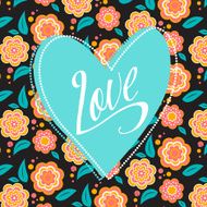 Postcard with turquoise heart on dark floral pattern Wedding card