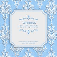 Vector Blue Vintage Invitation Card with 3d Floral Damask Pattern N2