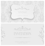 Vector White 3d Vintage Invitation Card with Floral Damask Pattern N6
