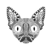 Zentangle stylized Face of Black Cat Hand Drawn Sphinx vector
