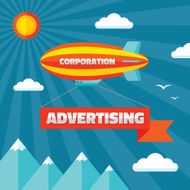 Airpship with advertising banner vector illustration in flat style