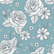 retro seamless hand drawn rose pattern N8