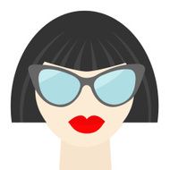 Fashion brunet woman face with sexy red lips sunglasses Flat