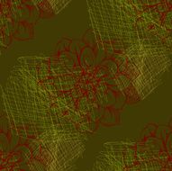 Seamless pattern with dahlias and scribbles N2