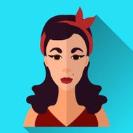 Flat style square shaped female character icon with shadow N19