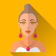 Flat style square shaped female character icon with shadow N20