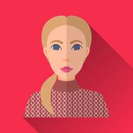 Flat style square shaped female character icon with shadow N21