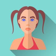 Flat style square shaped female character icon with shadow N22