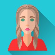 Flat style square shaped female character icon with shadow N23