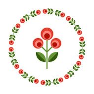 Design elements - round floral frame and scandinavian flower N7