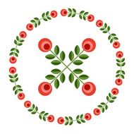 Design elements - round floral frame and scandinavian flower N10