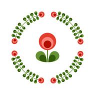 Design elements - round floral frame and scandinavian flower N11