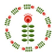 Design elements - round floral frame and scandinavian flower N12