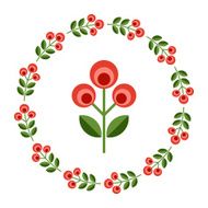 Design elements - round floral frame and scandinavian flower N13