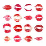 Set of woman lips on white background Lipstick kiss