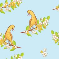 Seamless pattern with flowers and birds
