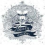 Hand drawn vintage label with a sailor N2