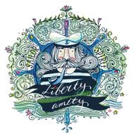 Watercolor vintage label with a sailor and hand lettering