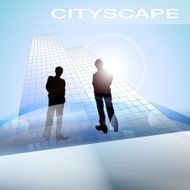 Two men in cityscape