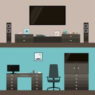 room interior isolated on blue and beige cover flat style