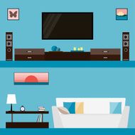 room interior isolated on bright blue cover trendy flat style