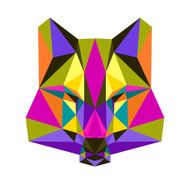 Abstract bright colored polygonal triangle geometric wolf isolated on white