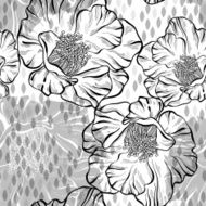 Monochrome seamless pattern with flowers Hand-drawn floral background