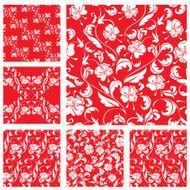 Vintage ornate seamless patterns with white roses sihouettes