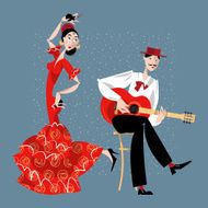 Flamenco Dancing girl and guitarist