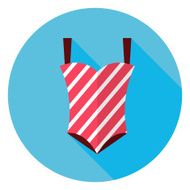 Flat Summer Swimsuit Circle Icon with Long Shadow