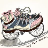 Fashion background with sports boots on a bike wheels symbolized