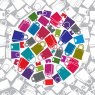 Shopping bags icon set with seamless pattern in background N2