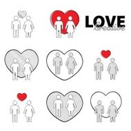 Creative love set Man woman heart Vector illustration