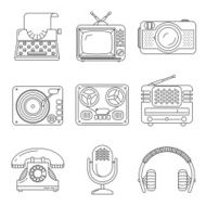 Retro media devices Icons in thin line style