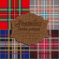 Seamless tartan pattern and label with seamless leather texture
