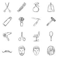 Vector Set of Sketch Barber Shop Icons N2