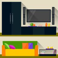 bright room interior trendy flat style design with long shadows