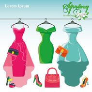 Three spring dresses on a hanger Fashion illustration