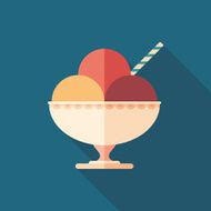 Sorbet in ceramic bowl flat square icon with long shadows